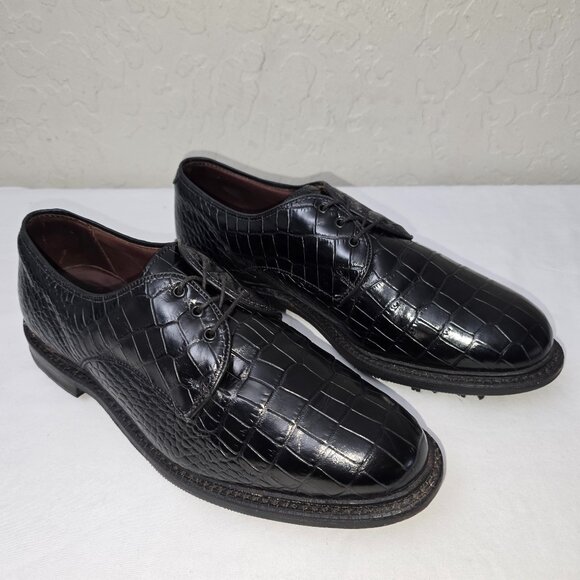 Allen Edmonds Men's Haskell Black Gator Print Golf Shoes 8.5 D Made in the USA - Picture 1 of 12